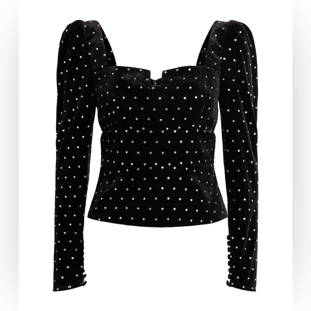 Self-Portrait Women Black Rhinestone-embellished Velvet Top Size US6